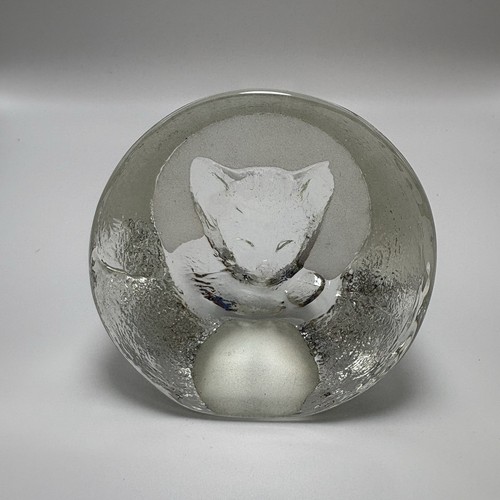 Art glass paperweight cat - glass,