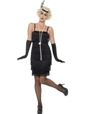 Adult Flapper Costume Black 1920s Gatsby Peaky Fancy Dress Outfit Size Med 12-14