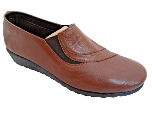 Tlc brown leather ladies flat - leather,