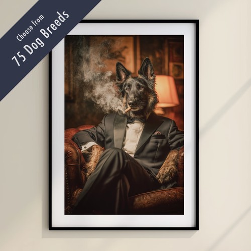 Funny dog smoking cigar - funny, print