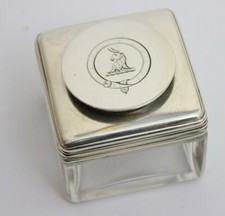 Antique sterling solid silver ink well  with amorial crest William IV