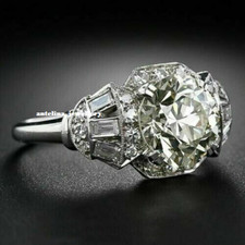 3.16CT White Round Cut Lab Created Diamond Art Deco Ring 14K White Gold Plated