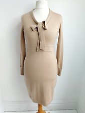 Jumper Dress Merino Wool Knit Beige Clements Ribeiro UK 12 Medium Pussy Bow New