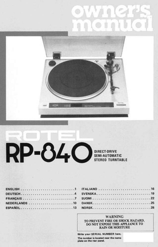 Rotel 840 turntable - rp-840, owners