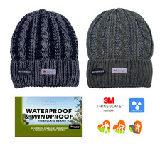 Mens 3M Thinsulate Thermal Cable Knit Beanie Hat WATERPROOF WINDPROOF Warm