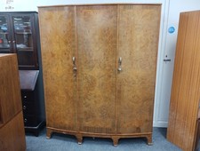 Vintage Triple Wardrobe, Burr Walnut, Art Deco, Shelves and Drawers - CS M27