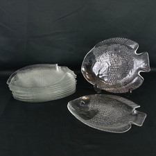 Vintage ARCOROC Clear Glass Fish 11x Dinner Plates 27cm Long 70s Collectable-MTN
