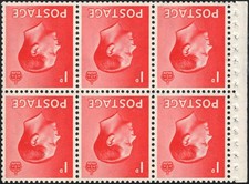 GB: 1936 1d Scarlet Inv Wmk Booklet Pane of 6 Perf E Sg Spec PB2a S.UM - Cat 50