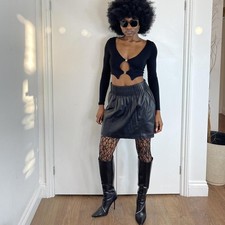 Theory Black leather mini skirt