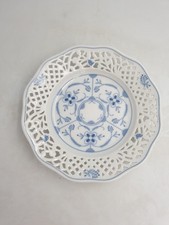 Schumann Arzberg Bavaria Echt Cobalt Porcelain Plate Blue White Floral Lattice