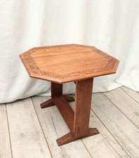 Antique Art Deco Carved Wood Small Folding Octagonal Occasional Coffee Table