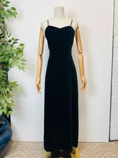 Vintage 90s Vera Mont Black Cotton Velvet Long Evening Dress 10