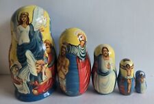 GREAT NATIVITY ANGEL NESTING WOOD HAND PAINTED 5 DOLLS RUSSIAN MATRYOSHKA SIGNED