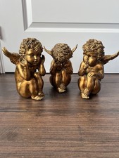Gold cherub Hear no evil,see no evil ,speak no evil Christmas set (read Desc)