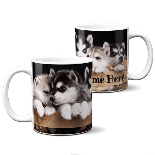 Personalised husky puppies mug - personalised,