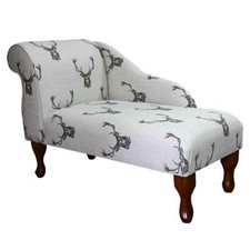 Stag Chaise Longue Small Accent Sofa Lounge Charcoal Cotton Print Fabric