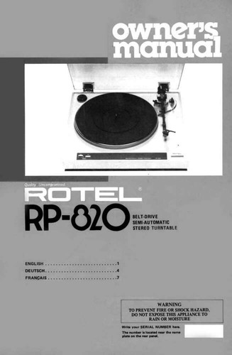 Rotel 820 turntable owners - rotel,