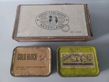 2 x Old Vintage Metal Tins +wooden box Tobacco  Cigarette 