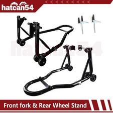 Motorcycle Motorbike Front fork & Rear Wheel Vee Paddock Stand Set Heavy Duty