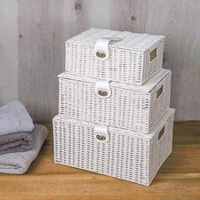 Wicker Storage Basket White x3