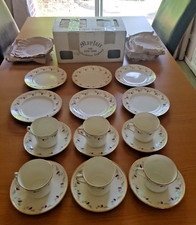 ROYAL ALBERT 1920s Tea Set Purple Flower Trio English Fine China 18 Pieces VGOOD