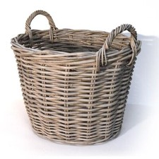 Fireside Round Tapered Medium Log Basket Wicker Rattan Stove Wood Storage - Grey