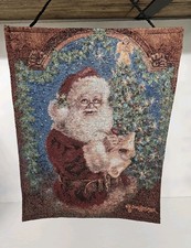 FATHER CHRISTMAS FIBRE OPTIC LIT TAPESTRY 13X18" SANTA CLAUS 