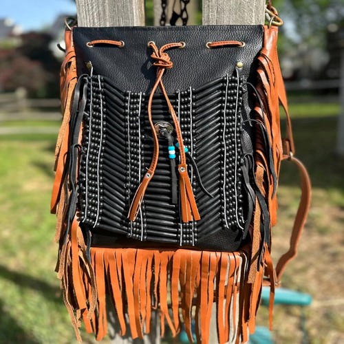 Leather fringe crossbody bag - leather,