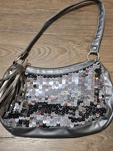 Silver sequined bag zipped - sequined,