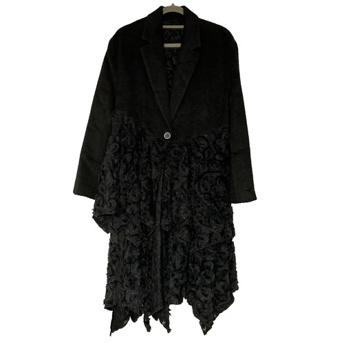 Black mid length faux fur - faux, coat