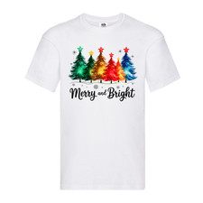 Merry and Bright Christmas T-Shirt | Colourful Xmas Tree Print Tee