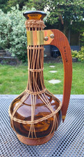 Vintage Mid-Century French? Amber Glass & Wicker Decanter/Carafe E436