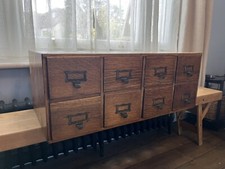Beautiful Antique Oak 8 Drawer Wooden Library Card Catalog File Cabinet