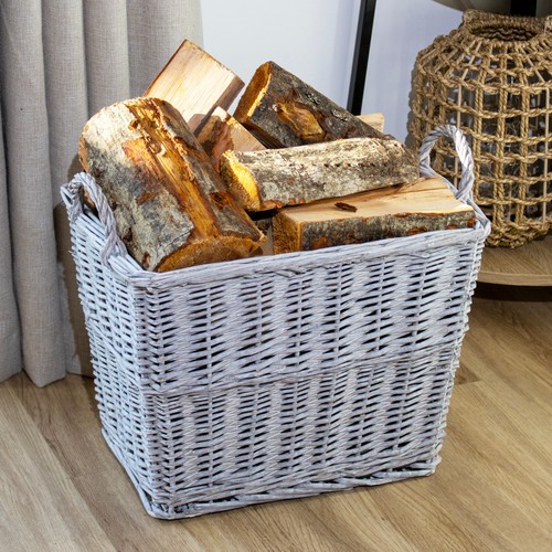Grey wicker log basket - grey,