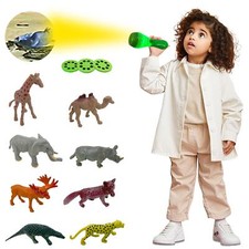 Kids 8 PCs Animal Torch Projector LED 24 Pattern Flashlight Educational Gift Toy