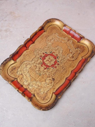 Vintage florentine red tray - vintage,