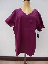 Cherokee Workwear Scrub Top Size XL Wine Red Short Sleeves Pocket BNWT