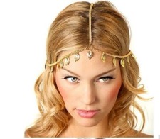 VTG DECO Gold Chain Goddess LEAF Roman Greek Festival Hair Jewel Headband Head