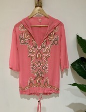 PACHA Ibiza River Island Coral Sheer Sequin Embellished Beach Boho Hoodie Top XS