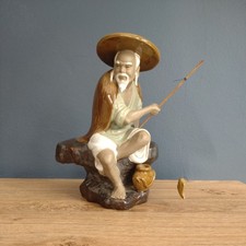 Vintage CHINESE Mud Figure JIANG TAI GONG FISHING - 26cm x 21cm x 11cm - 745gram