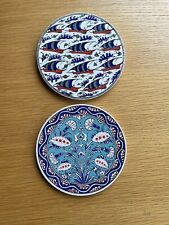Pair of Turkish Home Ceramic Decorative Round Tile/Plaque/Coasters 15 cm Dia