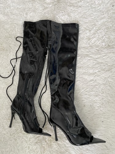 Black patent thigh high - black, boots