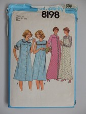 Vintage 1970s Simplicity 8198 Sewing Pattern Size 16 bust 38 - Nightgown & Robe