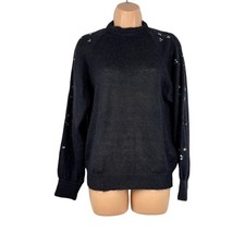Black Sequin Embellished Super Kid Mohair Jumper Vintage Soft Knit Sweater
