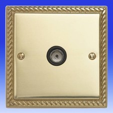 TV Coaxial Aerial Socket  – Georgian Brass with Black Inserts Contactum 3147GB