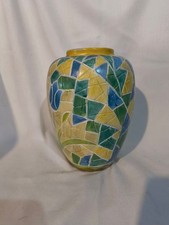 yellow blue green vase pottery