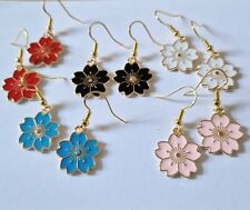 Enamel sakura flower drop earrings in a choice of colours, spring, summer, gift