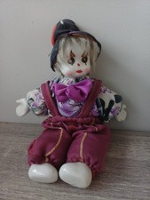 Collectable 8in Vintage Porcelain Clown Doll With Soft Stuffed Body