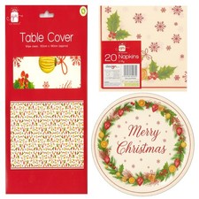 CHRISTMAS PAPER PLATES NAPKINS TABLECLOTH DINNER BUFFET PARTY XMAS TABLEWARE