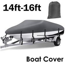 Boat Cover Heavy Duty Waterproof UV 14ft 15ft 16ft Fit V-Hull Tri-Hull Runabouts